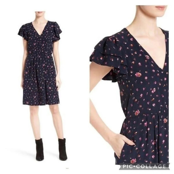Rebecca Taylor Dresses & Skirts - Rebecca Taylor Flutter Sleeve Dress navy Multicolor 16785